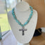 Spoon Cross Pendant on Chunky Turquoise Howlite Choker Necklace - CAPRICE - #5693