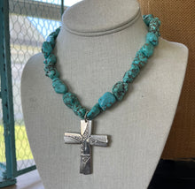 Spoon Cross Pendant on Chunky Turquoise Howlite Choker Necklace