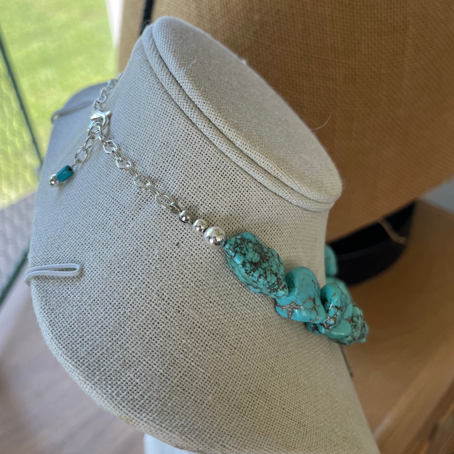 Spoon Cross Pendant on Chunky Turquoise Howlite Choker Necklace - CAPRICE - #5693