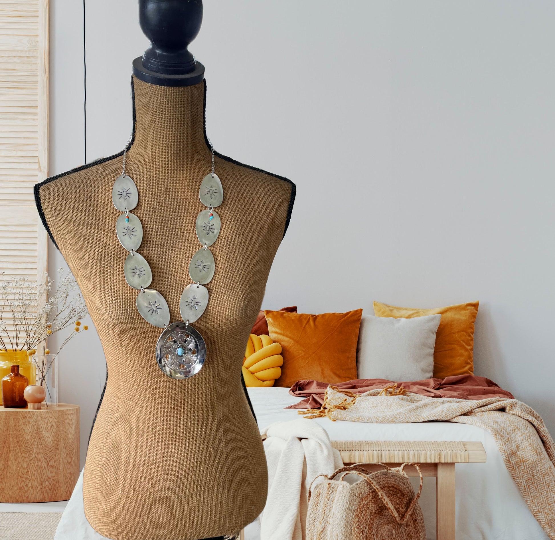 Product photo of Handcrafted concho necklace from vintage spoon with beetle motif