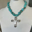 Spoon Cross Pendant on Chunky Turquoise Howlite Choker - ETERNALLY YOURS - #5708