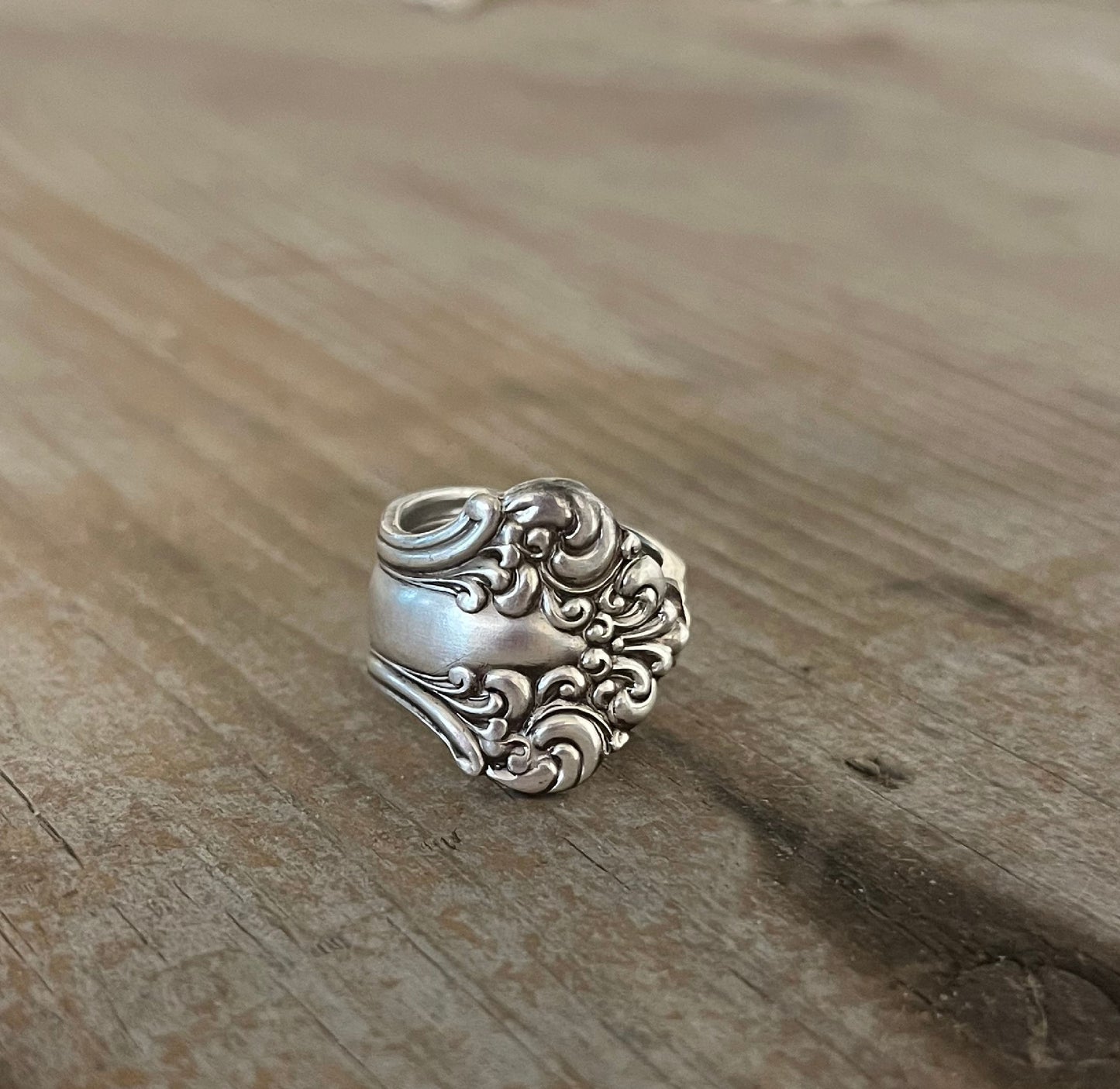 AVON spoon ring made from upcycled vintage silverware - handmade artisan jewelry