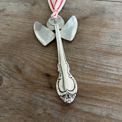 Handcrafted Mallory angel ornament made from upcycled vintage silverware pieces - premium artisan holiday decoration