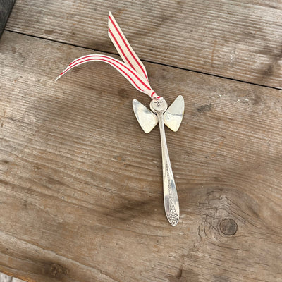 Eco-friendly upcycled vintage silverware angel ornament Diana pattern - handmade artisan Christmas decor