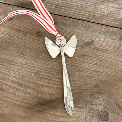 Handcrafted Diana angel ornament made from upcycled vintage silverware pieces - premium artisan holiday decoration