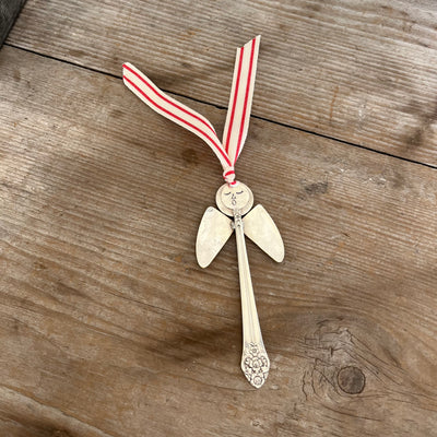 Handcrafted O'Hara angel ornament made from upcycled vintage silverware pieces - premium artisan holiday decoration