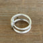 Top view of fork tine double band ring with hand-stamped heart - fork ring - handcrafted from upcycled vintage silverware - Laughing Frog Studio