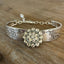 QUEEN BESS II spoon cuff bracelet with rhinestone button center - spoon bracelet - handcrafted from upcycled vintage silverware - Laughing Frog Studio