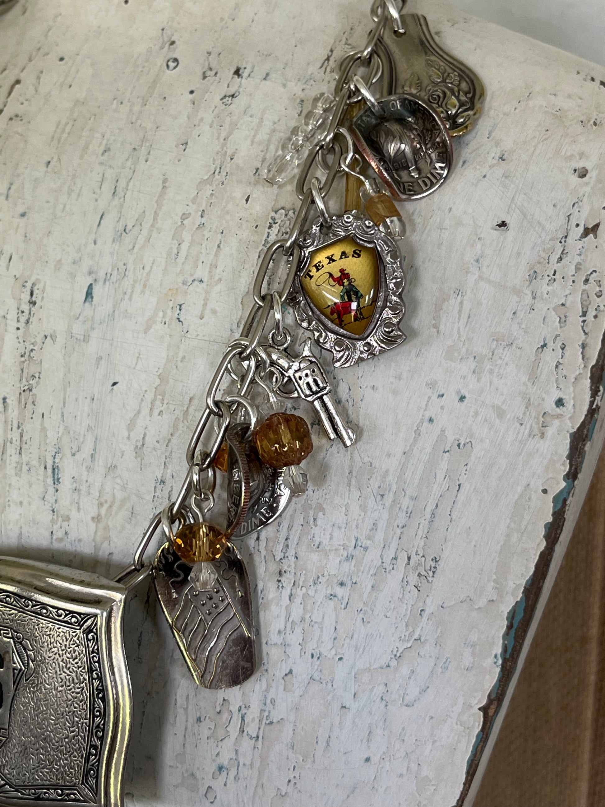 Texas Pride S initial charm necklace - one-of-a-kind upcycled silverware gift