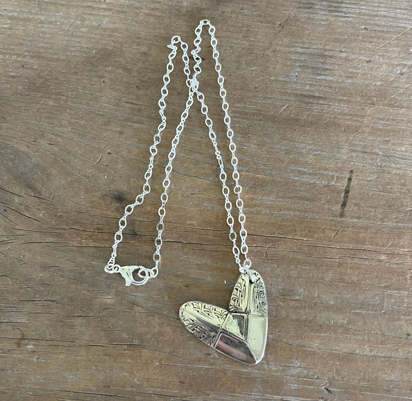 Cranford Sherwood silverplate heart necklace pendant - handcrafted from upcycled vintage silverware - Laughing Frog Studio