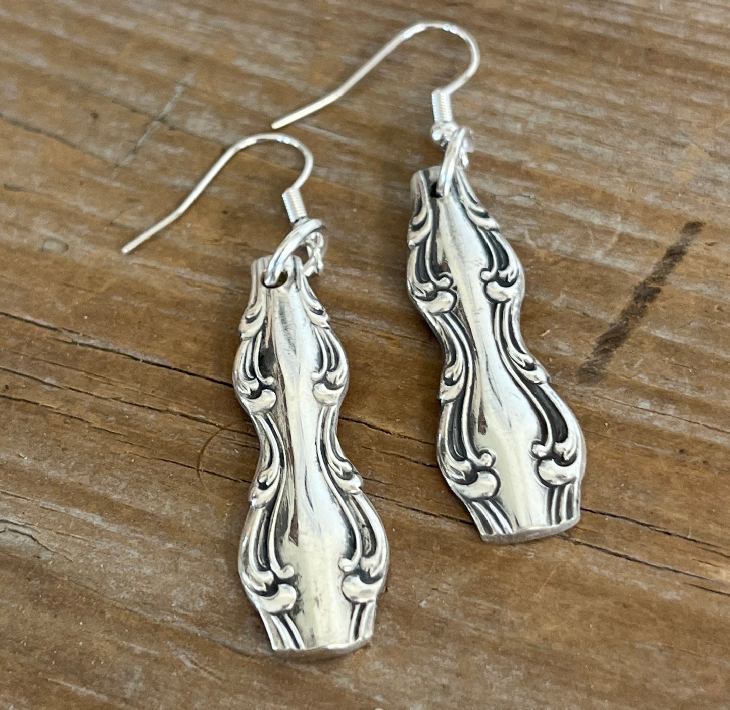 Handcrafted Interlude spoon earrings with flowing swooping design from 1971 International Silverplate vintage silverware