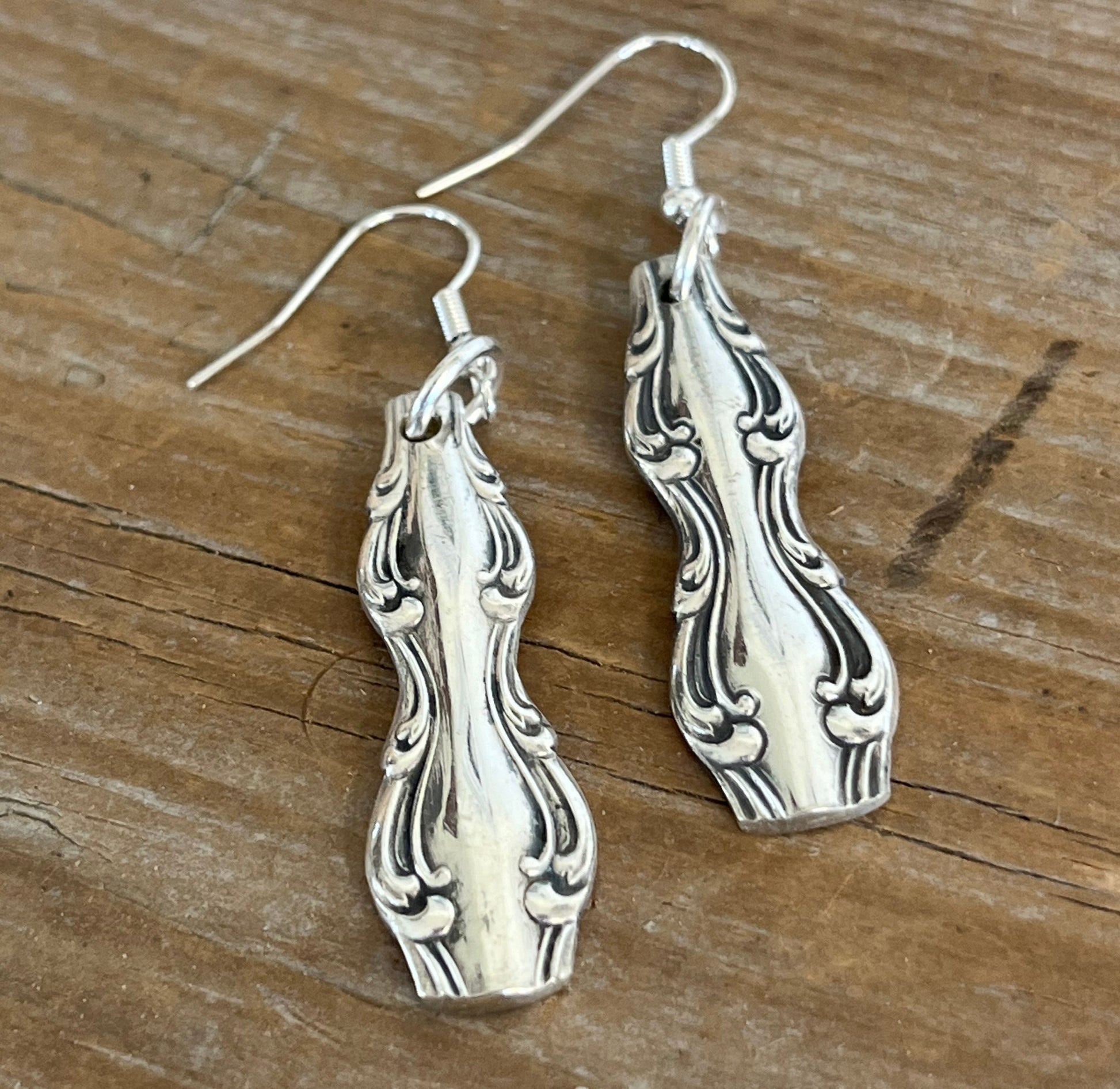 Handcrafted Interlude spoon earrings with flowing swooping design from 1971 International Silverplate vintage silverware