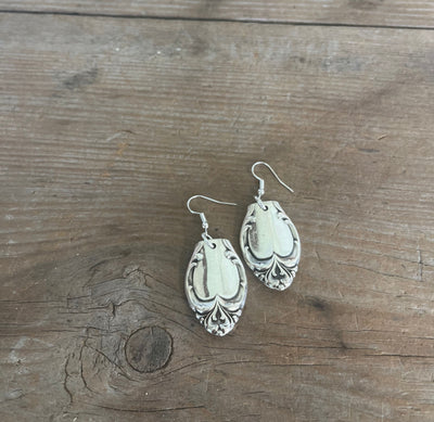 Silver Fashion pattern spoon handle drop earrings - spoon earrings - handcrafted from upcycled vintage silverware - Laughing Frog Studio