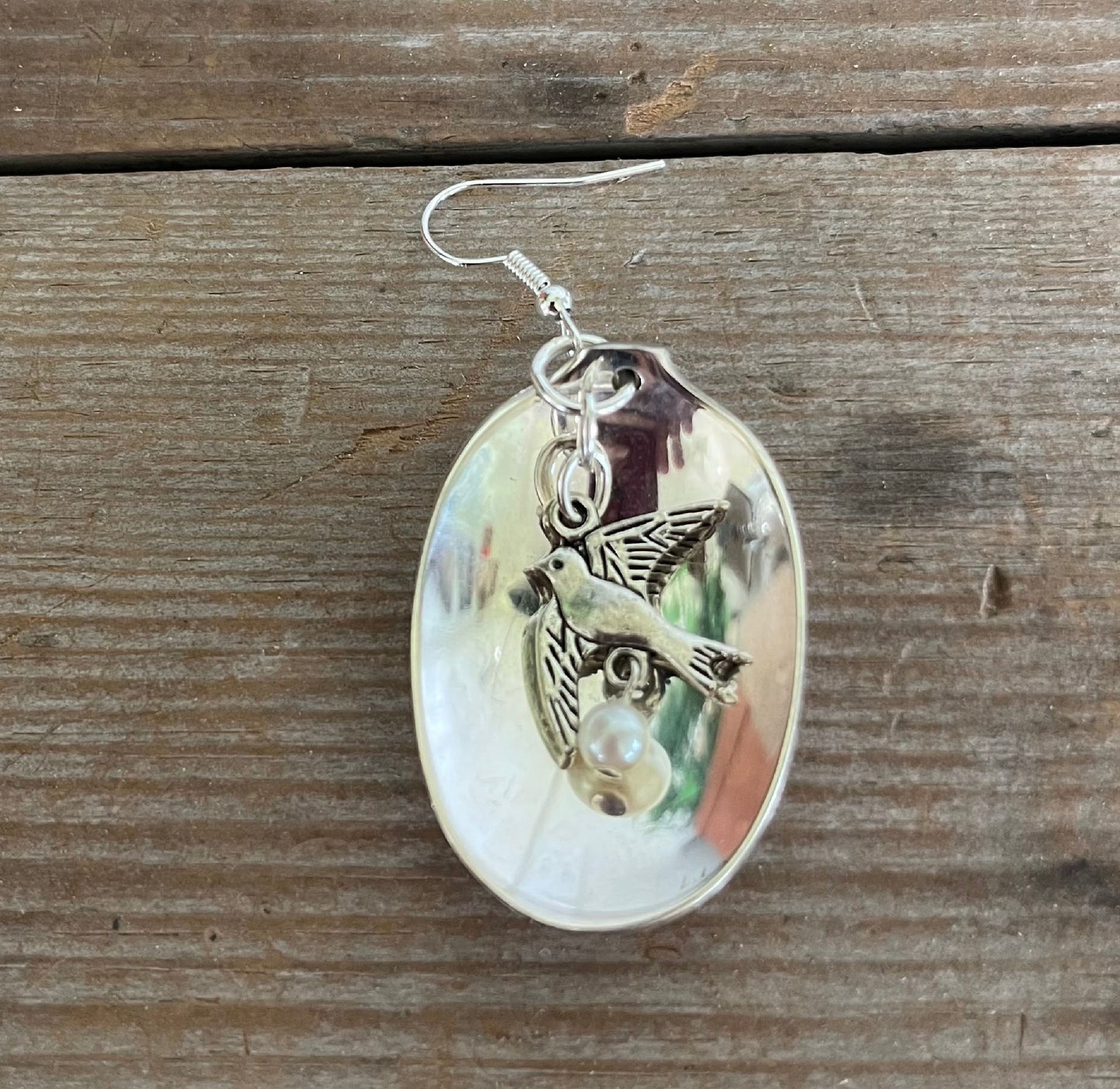 Spoon Earrings with Bird Charms - #5972