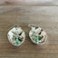 Upcycled demitasse spoon earrings with peace bird and dark jadeite accents, side view - Spoon Earrings - handcrafted from upcycled vintage silverware - Laughing Frog Studio