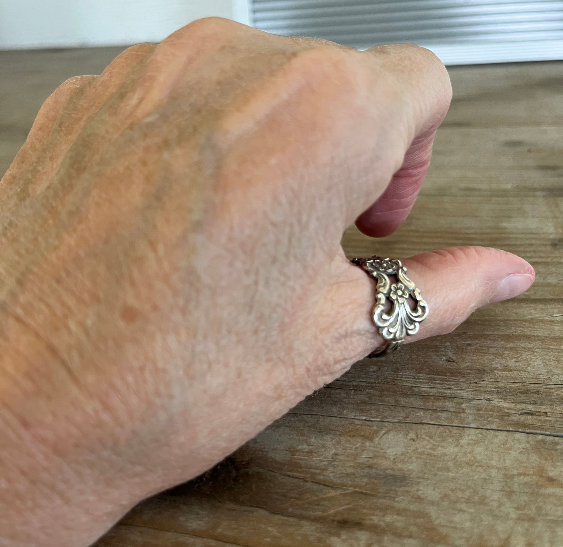 SWEDEN spoon ring worn on finger displaying size and fit