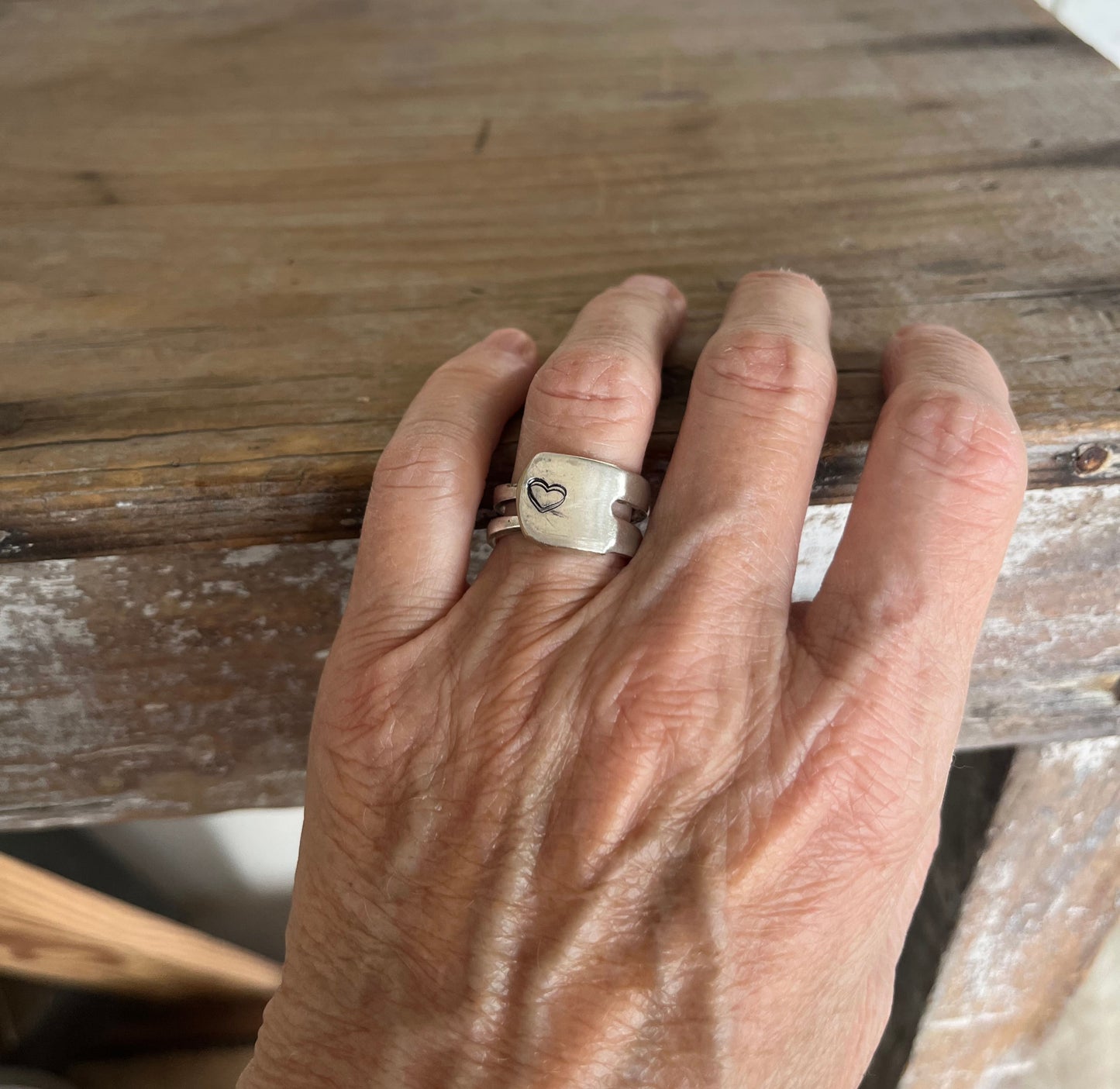 Fork Tine Ring - Double - BEATING HEART - SIZE 7.5 - #6028