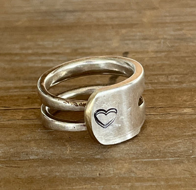 Fork Tine Ring - Double - BEATING HEART - SIZE 7.5 - #6028