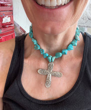Spoon Cross Pendant on Chunky Turquoise Howlite Choker Necklace - JUBILEE- #6034