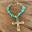 Full view of Jubliee by International Silver spoon cross pendant on chunky turquoise howlite bead choker necklace - handcrafted from upcycled vintage silverware - Laughing Frog Studio