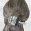 Side view of cake server hair barrette with Vernon Silverplate Romford stick worn in hair - handcrafted upcycled vintage silverware hair accessory - Laughing Frog Studio