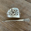 Pieces view of cake server hair barrette with iced tea spoon stick - handcrafted upcycled vintage silverware hair accessory - Laughing Frog Studio