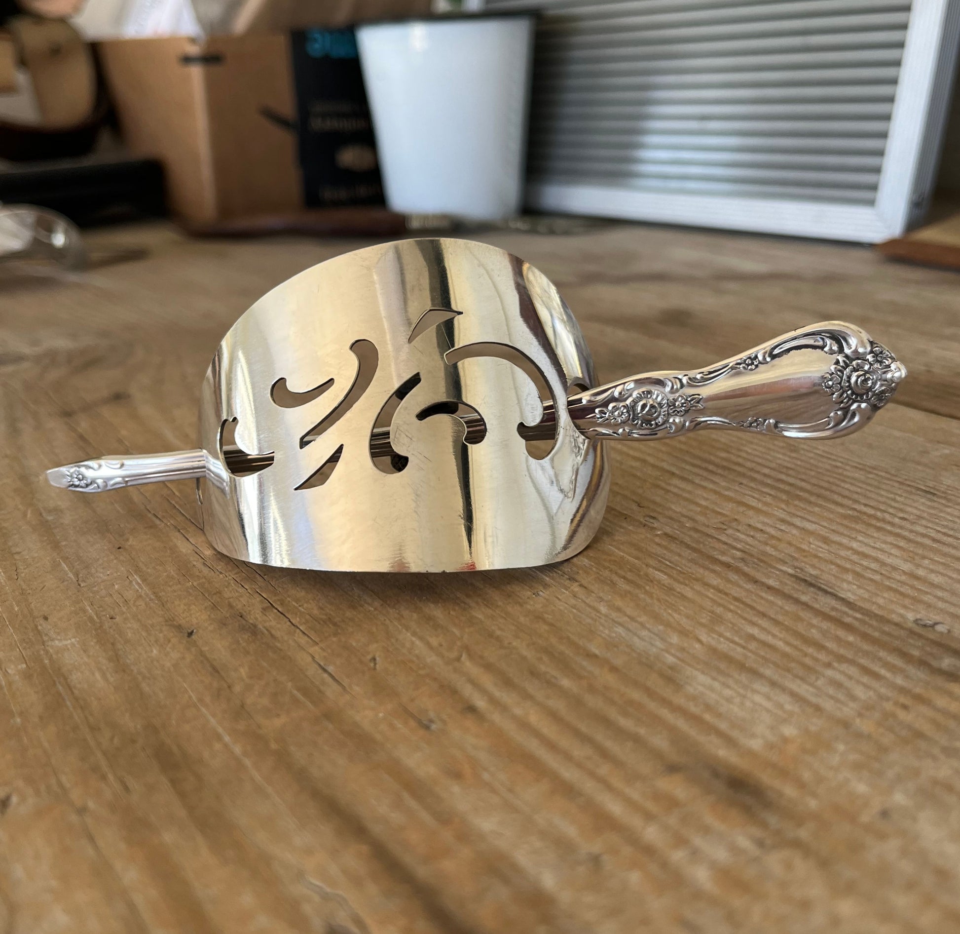 Oneida Vanessa/Francesca cake server hair barrette with stick - handcrafted from upcycled vintage silverware - Laughing Frog Studio