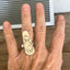 Peter Rabbit spoon ring shown on hand - whimsical handcrafted upcycled silverware jewelry - Laughing Frog Studio