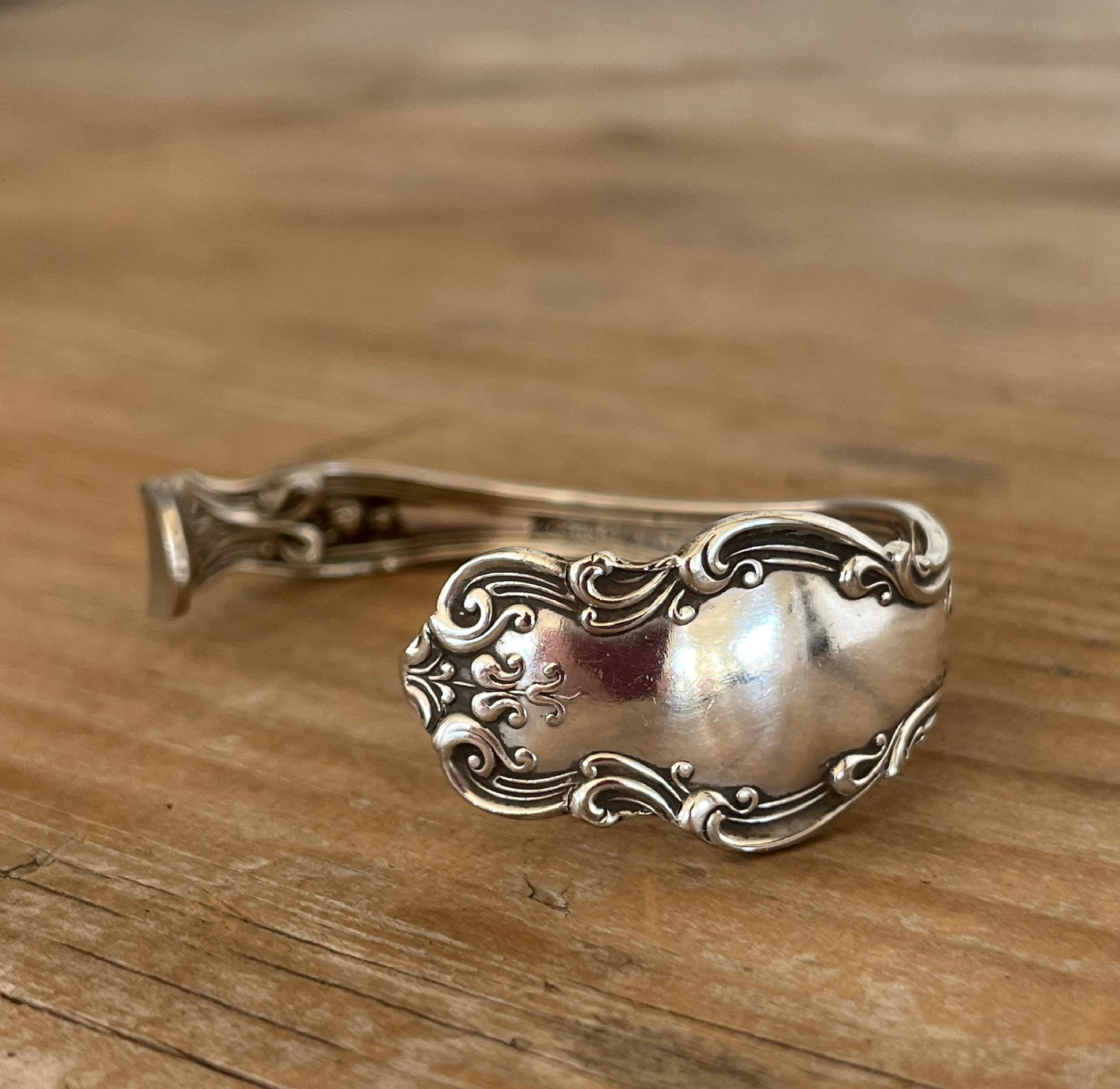 Spoon Cuff Bracelet from Rogers & Hamilton Tudor pattern with Art Nouveau botanical design