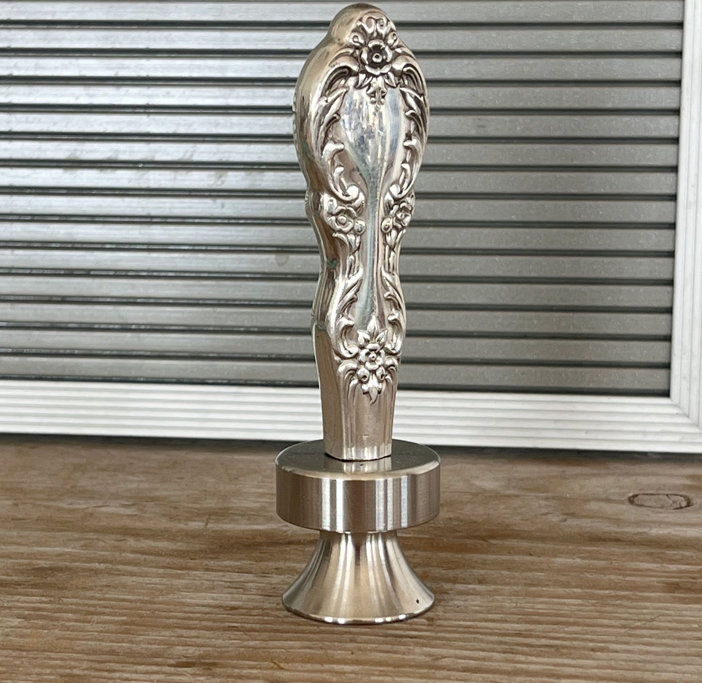 William Rogers Grand Elegance pattern knife bottle opener with ornate floral handle - handcrafted upcycled vintage silverware accessory - Laughing Frog Studio