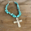 Nobility Plate Caprice pattern spoon cross pendant on chunky turquoise howlite choker shown on display bust - handcrafted upcycled vintage silverware jewelry - Laughing Frog Studio pattern