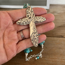 Spoon Cross Pendant on Chunky Turquoise Howlite Choker Necklace - EVENING STAR - #6082