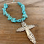 Handmade spoon cross pendant on chunky turquoise howlite choker necklace - Evening Star silverware pattern