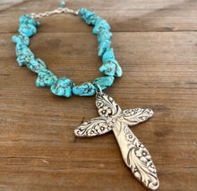 Spoon Cross Pendant on Chunky Turquoise Howlite Choker Necklace - EVENING STAR - #6082
