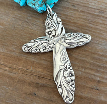 Spoon Cross Pendant on Chunky Turquoise Howlite Choker Necklace - EVENING STAR - #6082