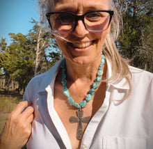 Spoon Cross Pendant on Chunky Turquoise Howlite Choker Necklace - FORTUNE - #6083