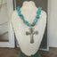 Chunky turquoise howlite stone choker with vintage Fortune silverware cross pendant - handmade artisan boho jewelry