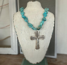 Spoon Cross Pendant on Chunky Turquoise Howlite Choker Necklace - FORTUNE - #6083