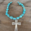 Eco-friendly boho turquoise howlite stone choker with upcycled vintage Fortune spoon cross - handmade artisan statement necklace