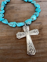 Spoon Cross Pendant on Chunky Turquoise Howlite Choker Necklace - FORTUNE - #6083