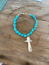 Spoon Cross Pendant on Chunky Turquoise Howlite Choker Necklace - EXQUISITE- #6084