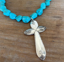 Spoon Cross Pendant on Chunky Turquoise Howlite Choker Necklace - EXQUISITE- #6084