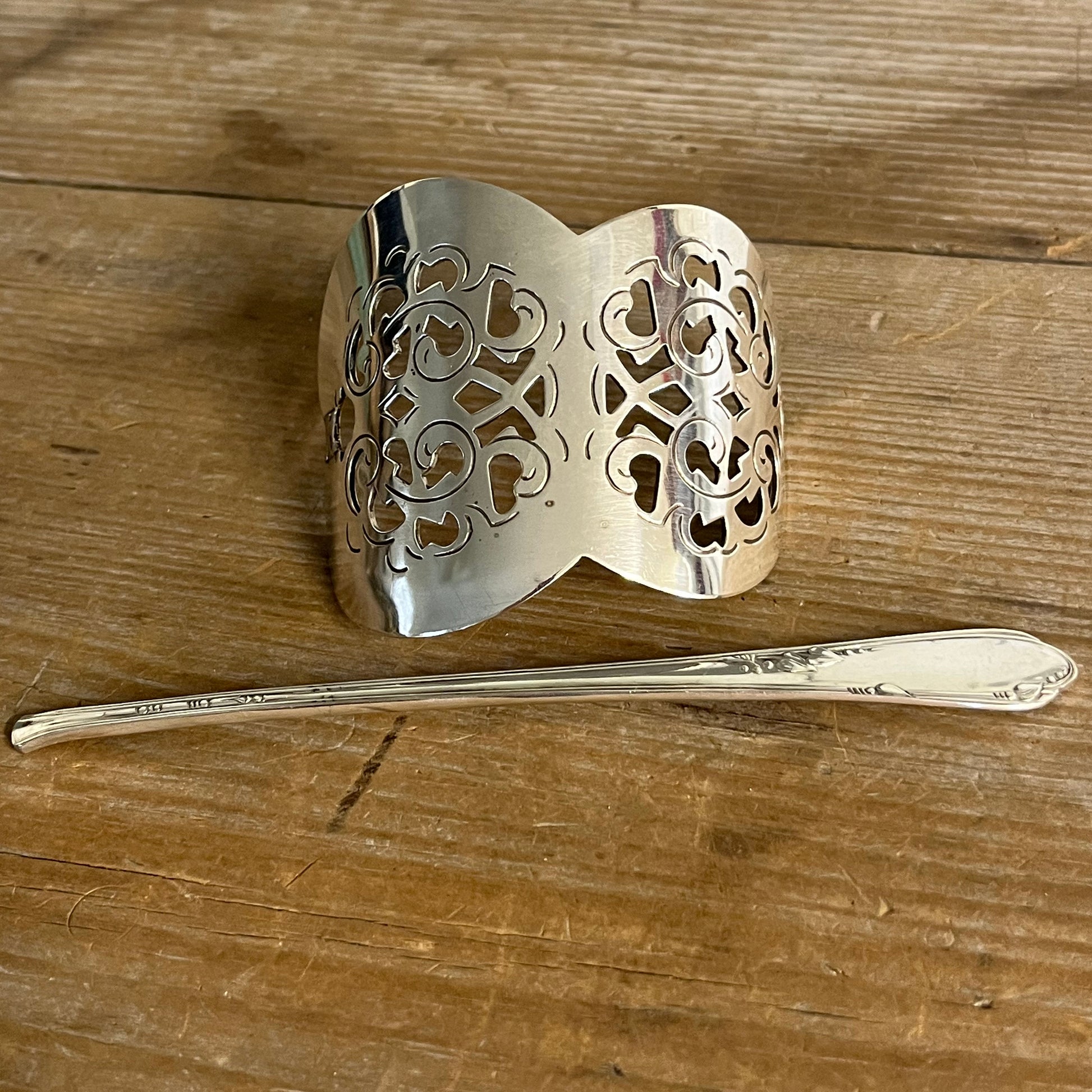 Upcycled silverware hair barrette also known as a stick barrette