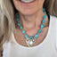 Lacy heart pendant choker necklace handcrafted from 1847 Rogers Brothers Old Colony vintage silverware shown on model - Laughing Frog Studio 