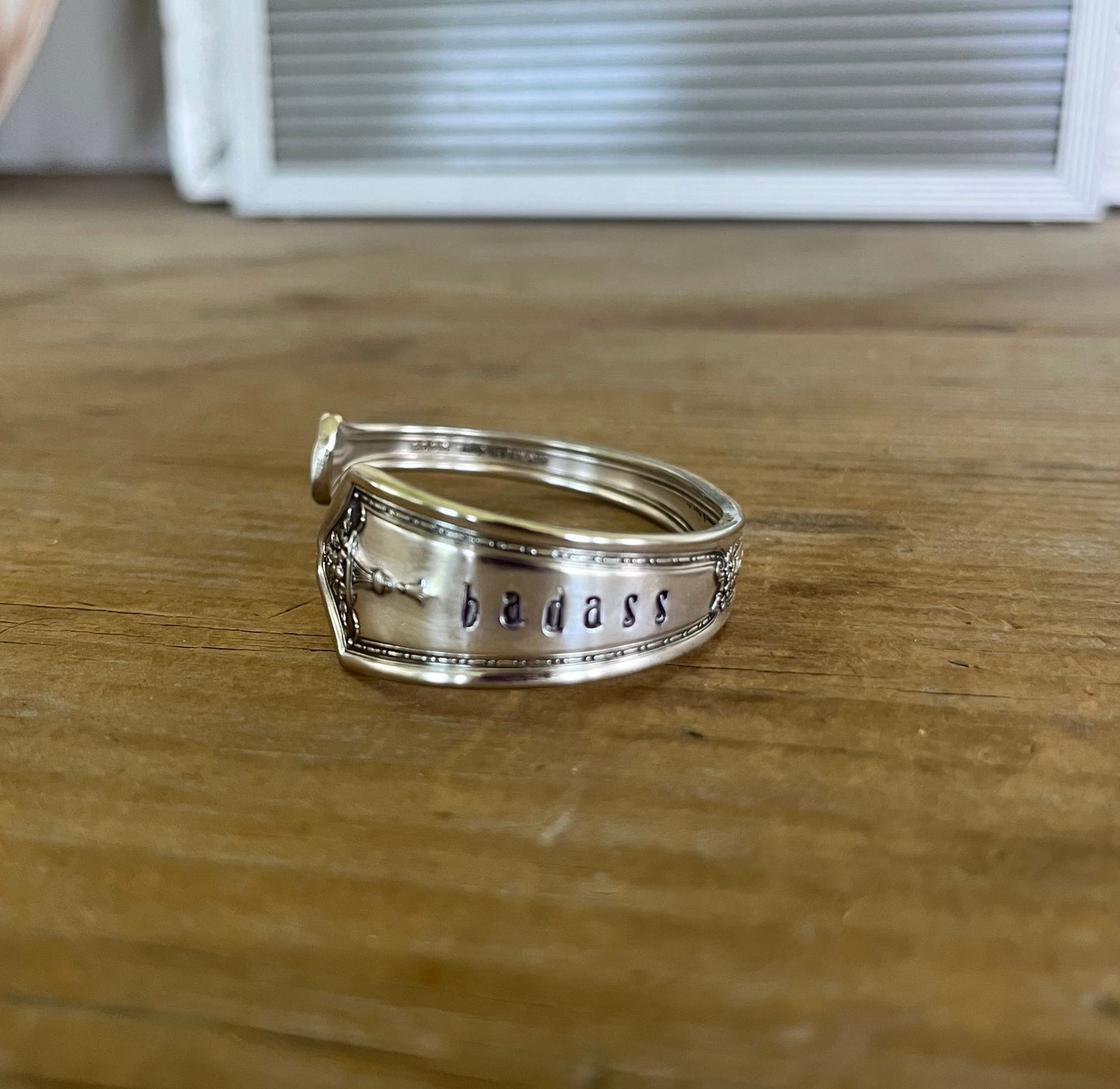 R.C. Co BOUQUET / VENDOME hand-stamped BADASS spoon cuff bracelet - handcrafted from upcycled vintage silverware - Laughing Frog Studio