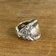 Towle King Richard sterling silver spoon ring front view - handcrafted from upcycled vintage silverware - Laughing Frog Studio