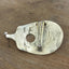 Hand-stamped stars pattern guitar spoon belt buckle, back view showing catch and prong - handcrafted from upcycled vintage silverware - Laughing Frog Studio