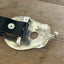 Lucille guitar spoon belt buckle, detail of sound hole, show on a snap belt - handcrafted from upcycled vintage silverware - Laughing Frog Studio