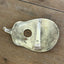 Lucille guitar spoon belt buckle, flat lay close-up of back side - handcrafted from upcycled vintage silverware - Laughing Frog Studio