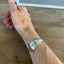 Affection pattern silverplate cuff bracelet worn on wrist - upcycled vintage silverware jewelry - Laughing Frog Studio